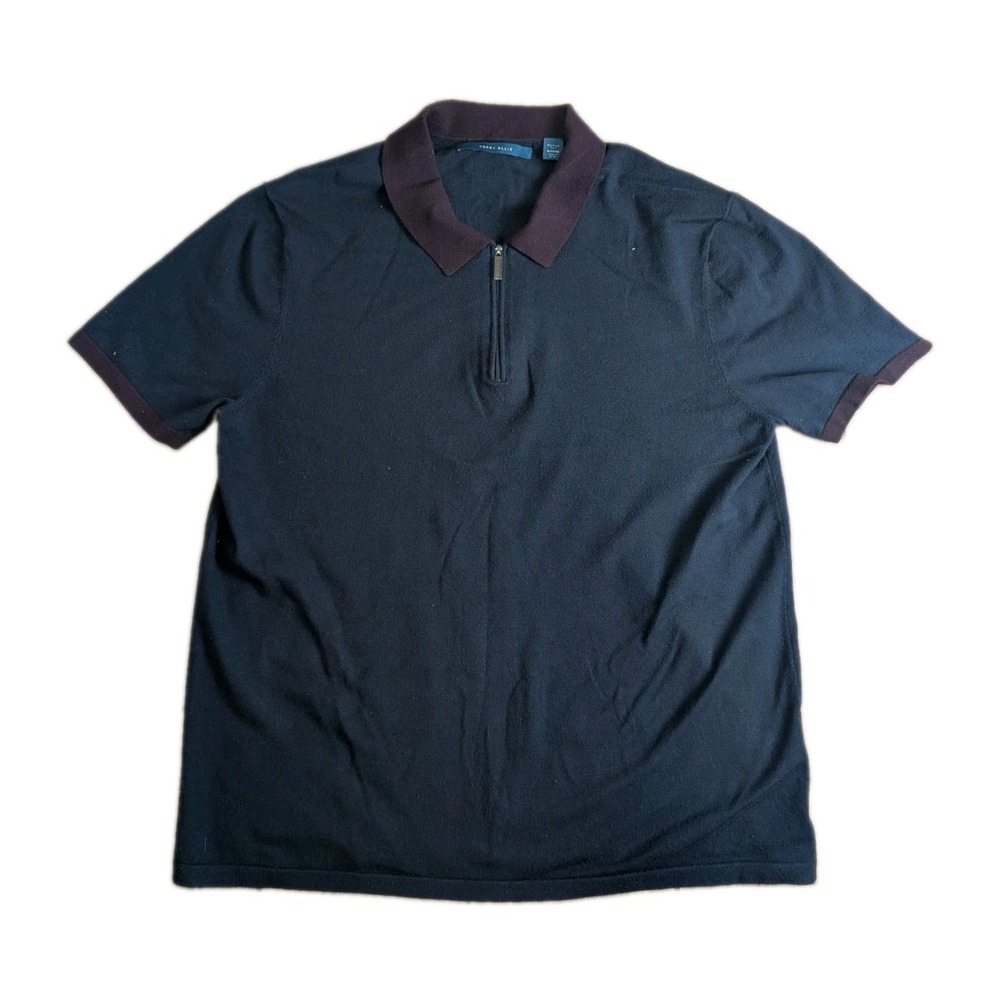 Perry Ellis Men's XL Black Merino Wool Quarter Zip Polo Shirt Burgundy Trim...